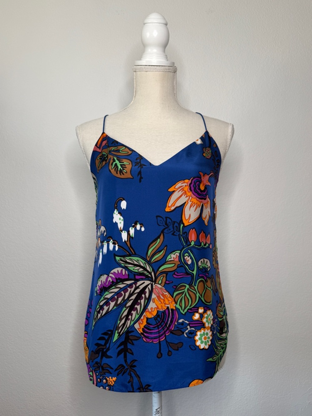 J. Crew Silk Floral Camisole Blue Multicolor Lined Spaghetti Strap Size 0